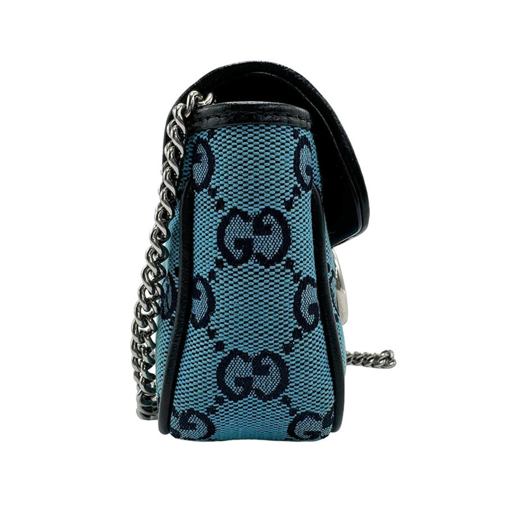 Gucci Silver Blue Shoulder Crossbody Canvas Metal Marmont GG Bag Silver Blue